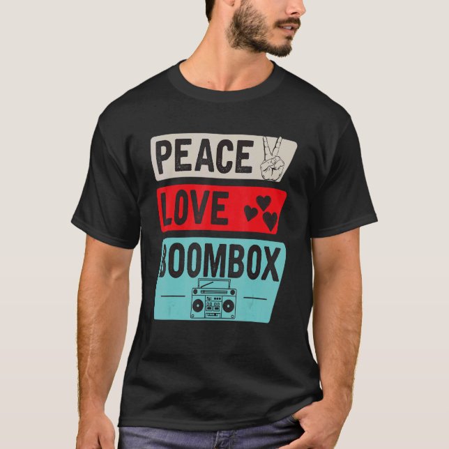 Camiseta Peace Love Boombox Cinta de cassette 80s Retro (Anverso)