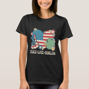 Camiseta Peace Love Bowling Lover Bandera Americana Patriót