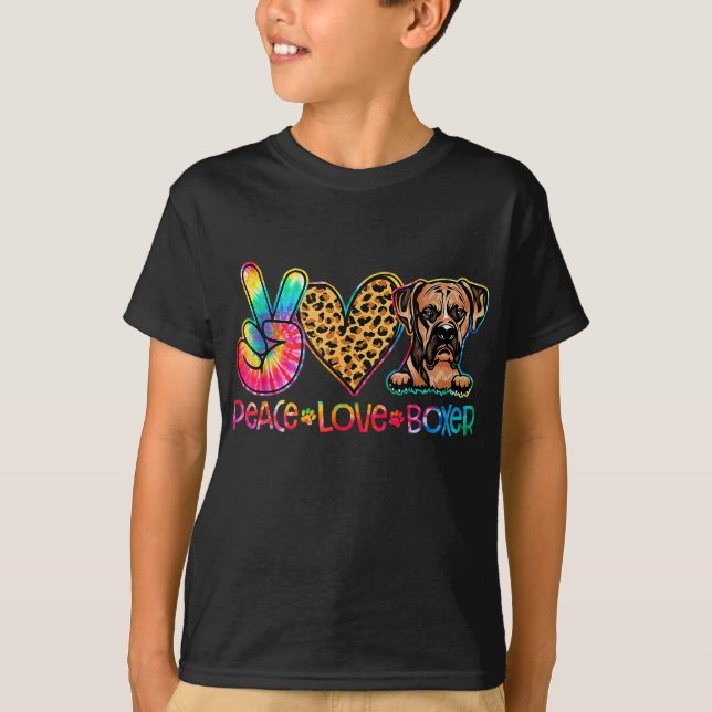 Camiseta Peace Love Boxer Tie Dye Dog Lover (Anverso)