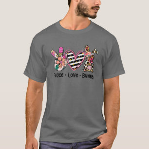 Camiseta Peace Love Bunny Peace Hand Rótulo Hippie Easter D