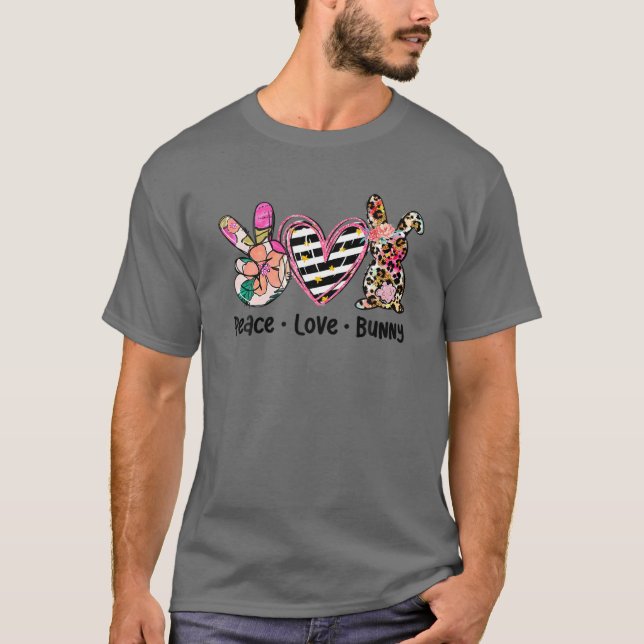 Camiseta Peace Love Bunny Peace Hand Rótulo Hippie Easter D (Anverso)