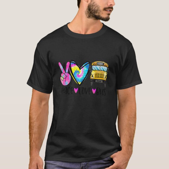 Camiseta Peace Love Bus Driver First Day Of School Heart Ha (Anverso)