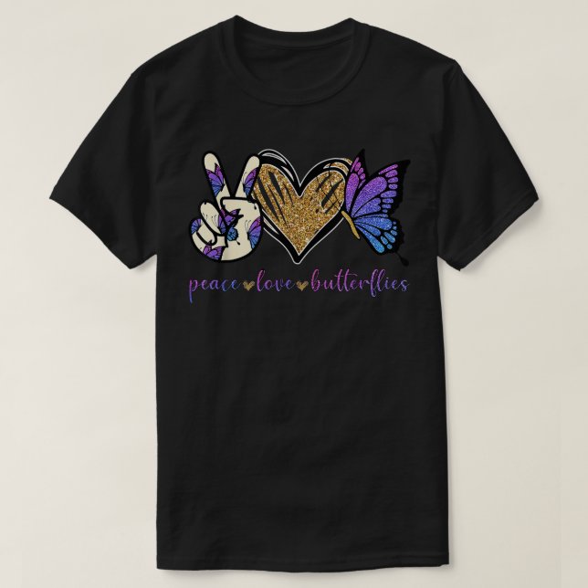 Camiseta Peace Love Butterflies Butterfly Lovers Men Women  (Diseño del anverso)