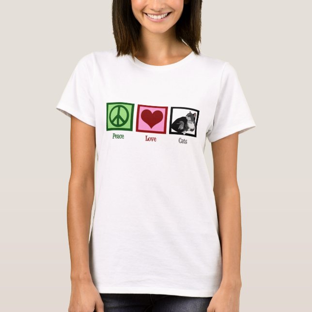 Camiseta Peace Love Cats Cute Wommen (Anverso)