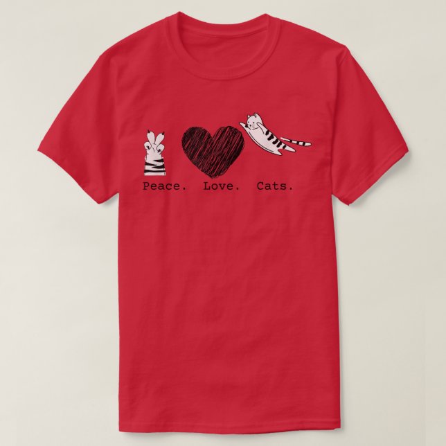 Camiseta Peace Love Cats Hippy (Diseño del anverso)