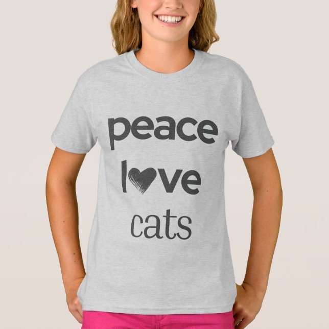Camiseta Peace Love Cats | Stylish Cat Lover Girl's Graphic (Anverso)