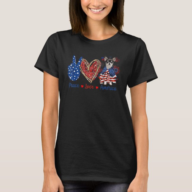 Camiseta Peace Love Chihuahua Dog Patriotic America Flag 4t (Anverso)
