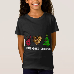 Camiseta Peace Love Christmas Tree Buffalo Plaid Leopard Fu