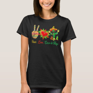 Camiseta Peace Love Cinco De Mayo Heart Cactus Mexican