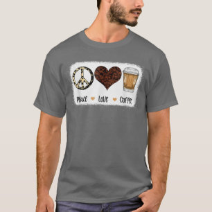 Camiseta Peace Love Coffee Otoño Caída Temporada de Acción
