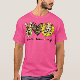 Camiseta Peace Love Corgi Dog Sunflower 1012
