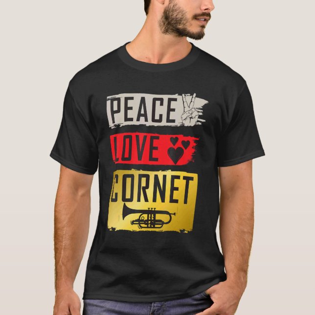 Camiseta Peace Love Cornet Sleep Trombone Repetir Int (Anverso)