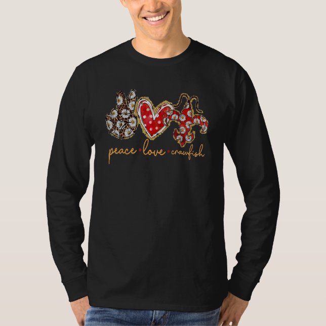 Camiseta Peace Love Crawfish Leopard Floral Heart Mardi Gra (Anverso)