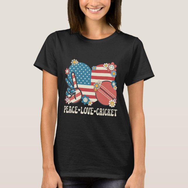 Camiseta Peace Love Cricket Lover American Flag Patriotic C (Anverso)