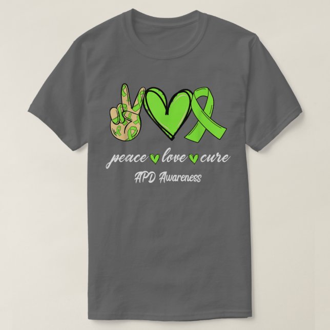 Camiseta Peace Love Cure AAuditory Processing Disorder Awar (Diseño del anverso)