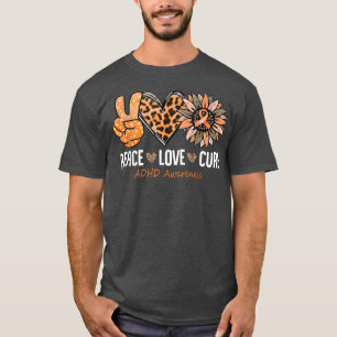 Camiseta Peace Love Cure ADHD Awareness Month Orange Sunflo
