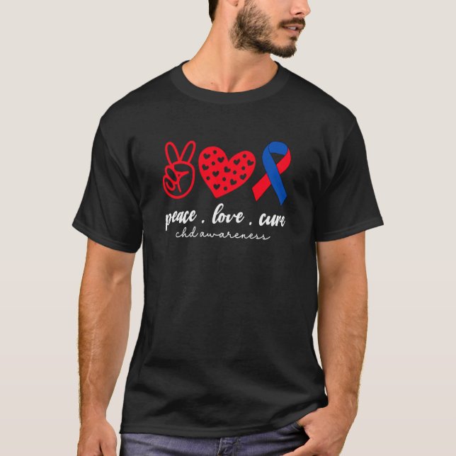 Camiseta Peace Love Cure CHD Congenital Heart Defect Awaren (Anverso)