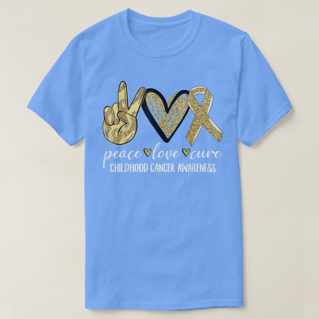 Camiseta Peace Love Cure Childhood Cancer Awareness Gold Ri (Diseño del anverso)