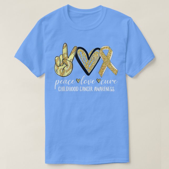 Camiseta Peace Love Cure Children Canchood Awareness Gold R (Diseño del anverso)