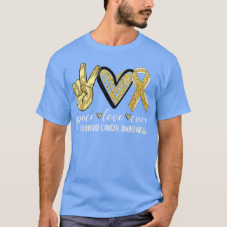 Camiseta Peace Love Cure Children Canchood Awareness Gold R