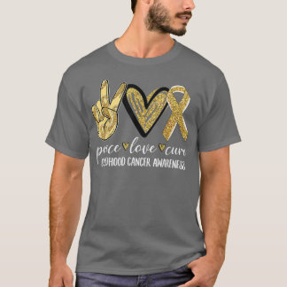 Camiseta Peace Love Cure Children Canchood Awareness Gold R