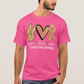 Camiseta Peace Love Cure Children Canchood Awareness Gold R