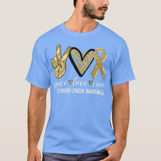 Camiseta Peace Love Cure Children Canchood Awareness Gold R