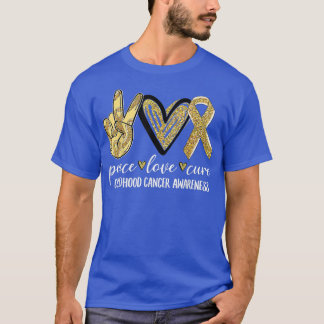 Camiseta Peace Love Cure Children Canchood Awareness Gold R