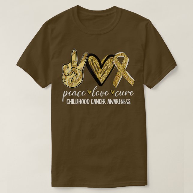 Camiseta Peace Love Cure Children Canchood Awareness Gold R (Diseño del anverso)