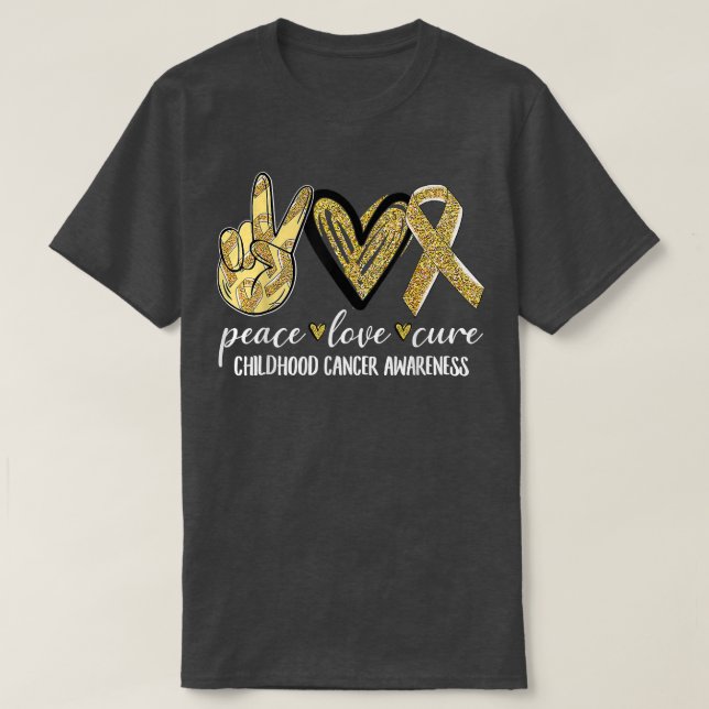 Camiseta Peace Love Cure Children Canchood Awareness Gold R (Diseño del anverso)