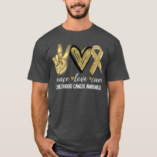 Camiseta Peace Love Cure Children Canchood Awareness Gold R