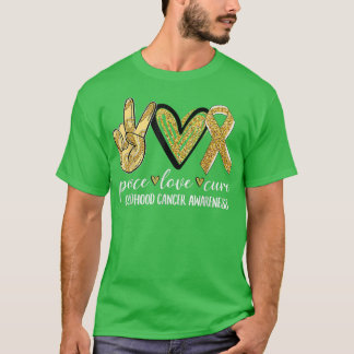 Camiseta Peace Love Cure Children Canchood Awareness Gold R