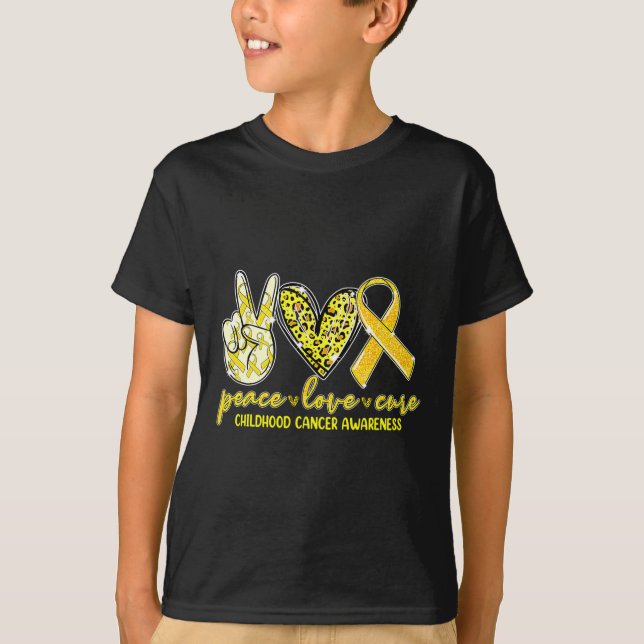 Camiseta Peace Love Cure Children Canchood Awareness Leopar (Anverso)