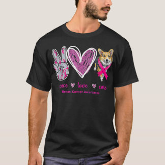 Camiseta Peace Love Cure Corgi Dog Breast Cancer Awareness 