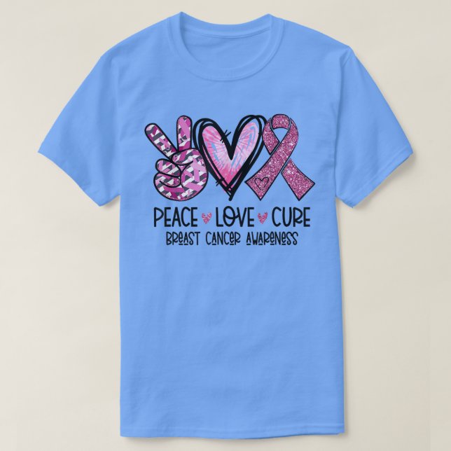 Camiseta Peace Love Cure Cure Cinta Rosa Cáncer de Mama Awa (Diseño del anverso)