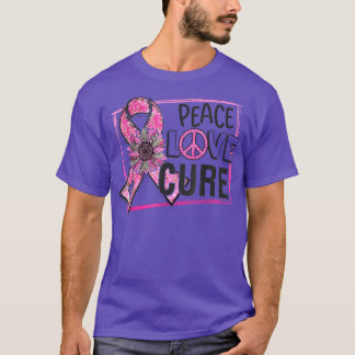 Camiseta Peace Love Cure Cure Cinta Rosa Cáncer de Mama Awa