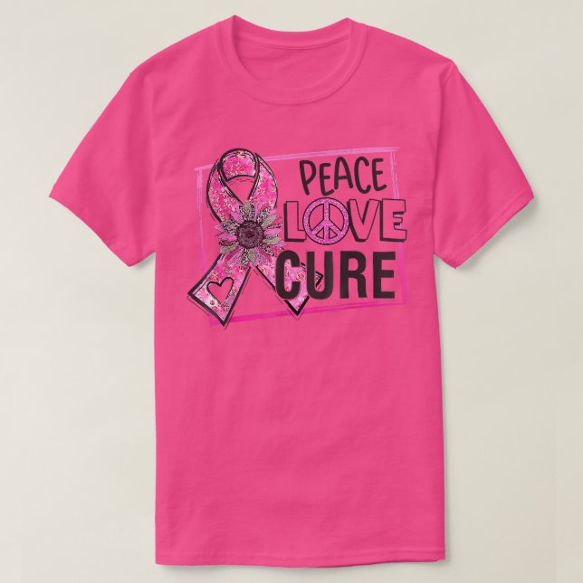 Camiseta Peace Love Cure Cure Cinta Rosa Cáncer de Mama Awa (Diseño del anverso)