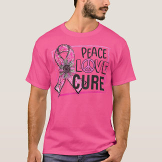 Camiseta Peace Love Cure Cure Cinta Rosa Cáncer de Mama Awa