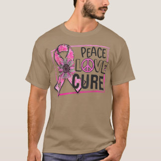 Camiseta Peace Love Cure Cure Cinta Rosa Cáncer de Mama Awa
