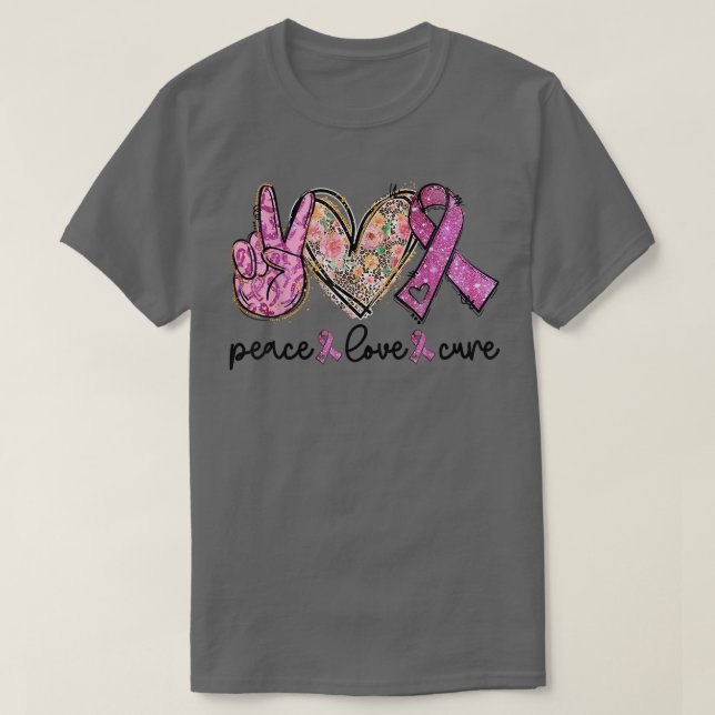Camiseta Peace Love Cure Cure Cinta Rosa Cáncer de Mama Awa (Diseño del anverso)