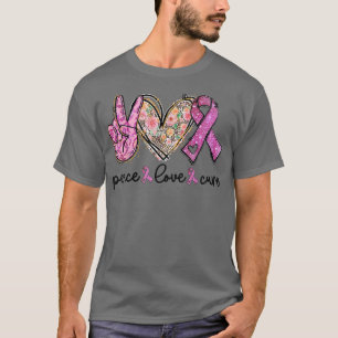 Camiseta Peace Love Cure Cure Cinta Rosa Cáncer de Mama Awa
