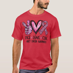 Camiseta Peace Love Cure Cure Cinta Rosa Cáncer de seno Awa