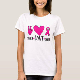 Camiseta Peace Love Cure Cure Cinta Rosa Cáncer de seno Awa