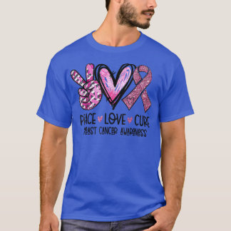 Camiseta Peace Love Cure Cure Cinta Rosa Cáncer de seno Awa