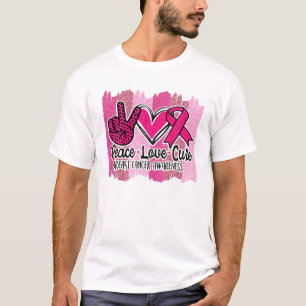 Camiseta Peace Love Cure Cure Cinta Rosa Cáncer de seno Awa