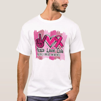 Camiseta Peace Love Cure Cure Cinta Rosa Cáncer de seno Awa