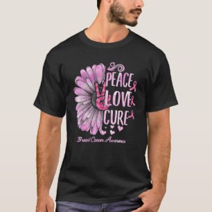 Camiseta Peace Love Cure Cure Cinta Rosa Cáncer de seno Awa