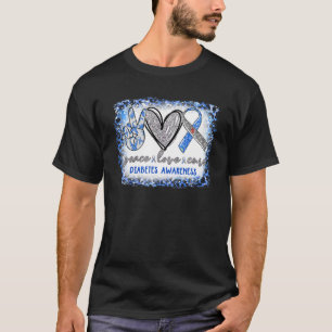 Camiseta Peace Love Cure Diabetes Awareness Blue Gray Ribbo