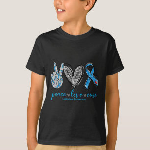 Camiseta Peace Love Cure Diabetes Awareness Heart Ribbon