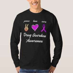 Camiseta Peace Love Cure Drug Purple Ribbon Sobredosis Awar